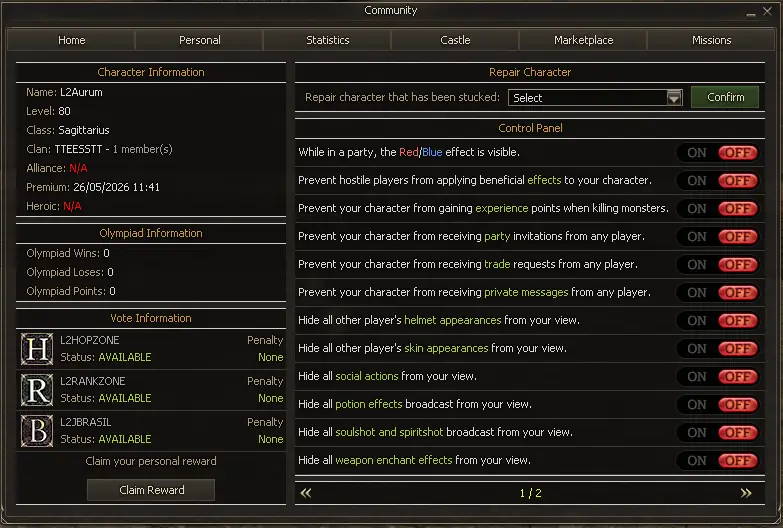 Community - Personal tab