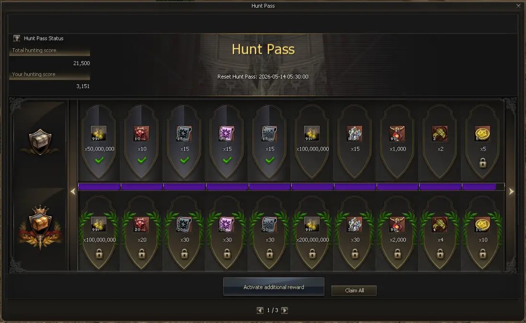 Hunt Pass - seasonal reward track